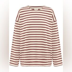 NWOT POSSE Aro Cotton Striped T-Shirt in Cream & Crimson Stripe size M